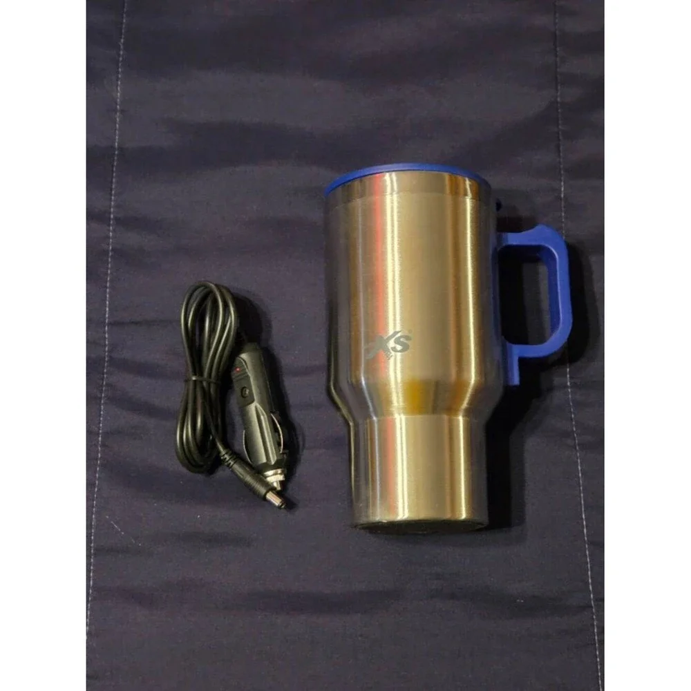 HEATED STAINLESS STEEL COFFEE MUG.